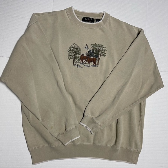 Croft & Barrow Beige Crewneck Sweater with Nature Deer Design - Flaw - Picture 2 of 8